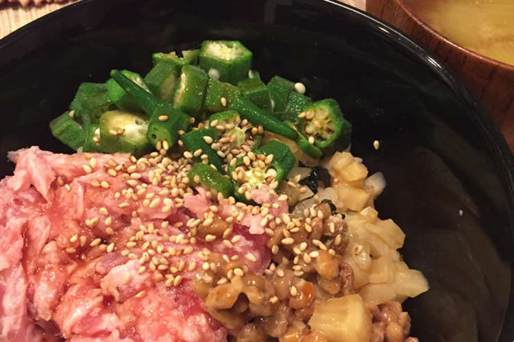 切って乗せるだけネバネバばくだん丼 レシピ 作り方 By 女将sayaさん クックパッド 簡単おいしいみんなのレシピが352万品