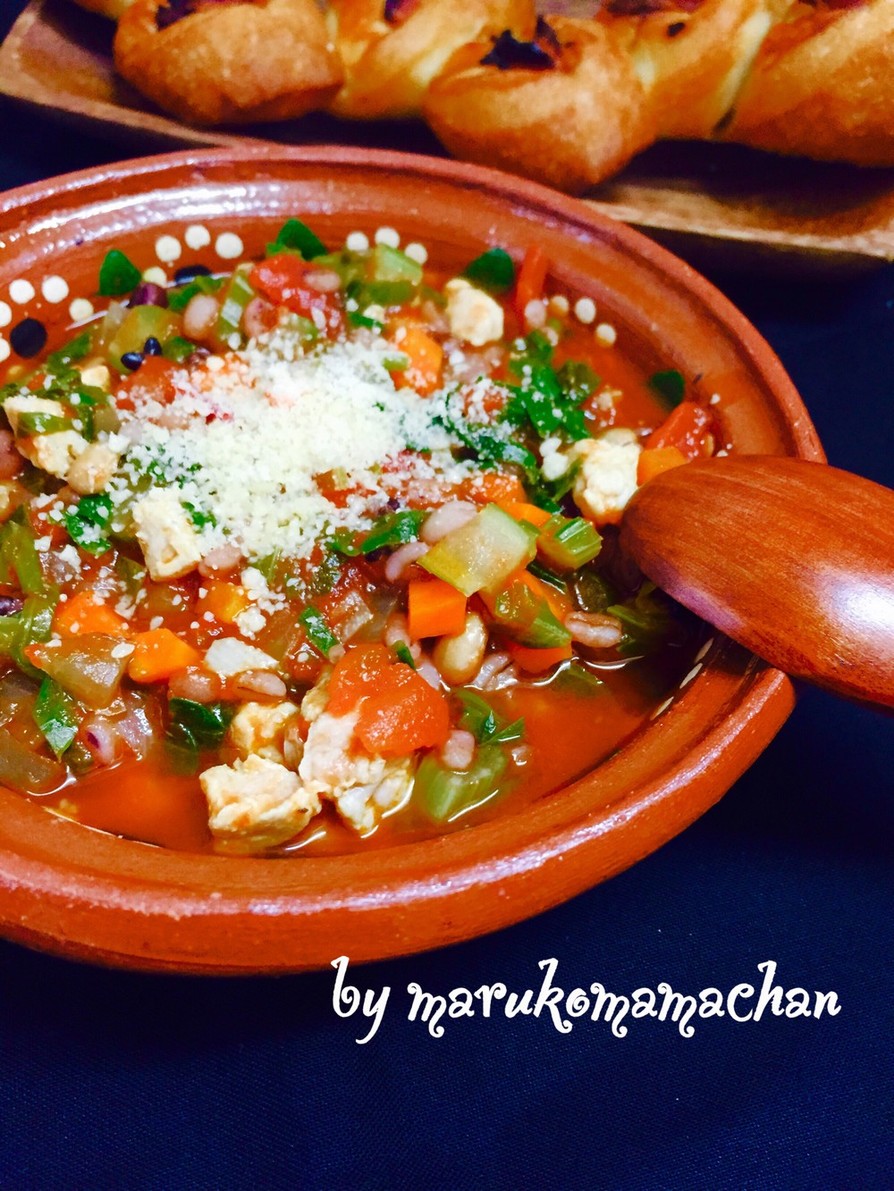 雑穀豆入❤️食べる野菜トマトスープの画像