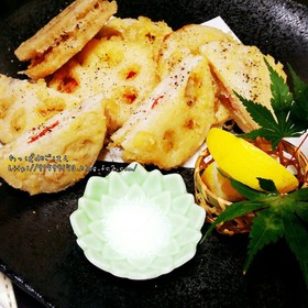 鶏ミンチとプチトマトde蓮根の挟み揚げ
