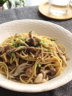 きのことシーチキンの和風ワンポットパスタ