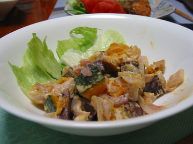レンジで楽チン☆さつま芋と南瓜のサラダの写真