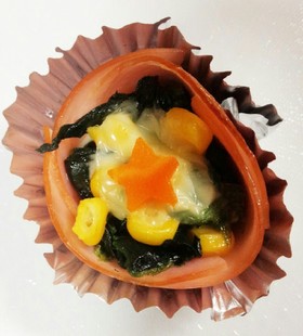 お弁当に♡ほうれん草とコーンのハムカップ
