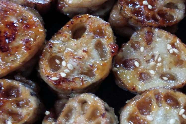 甘辛 れんこんの肉詰め はさみ焼き レシピ 作り方 By ともさきめい クックパッド