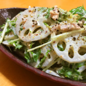 レンコンと水菜のシャキシャキサラダ