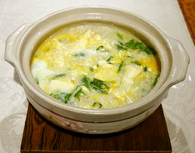 豆腐と水菜の玉子の「玄米粥」の画像