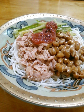 梅ツナ納豆そうめん