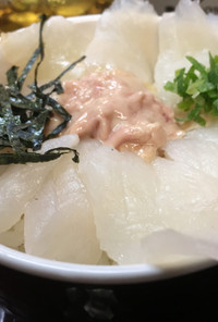 本カワハギ刺身肝醤油海鮮丼(o^^o)
