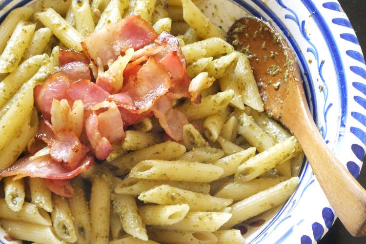 バジルソースのパスタにんにくベーコン風味 レシピ 作り方 By 火水流整体術院 クックパッド 簡単おいしいみんなのレシピが365万品