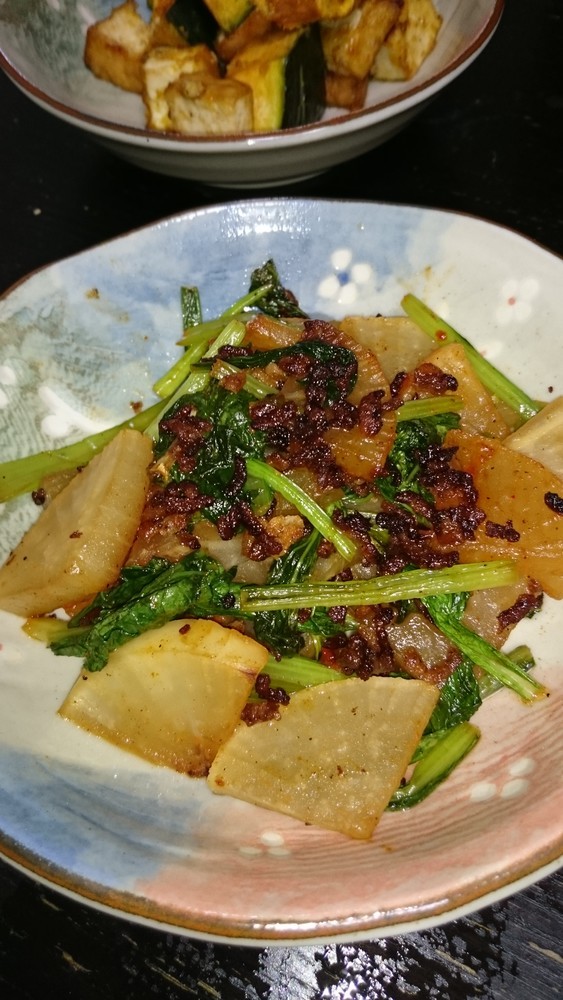 大根と豚挽き肉と小松菜のコチュジャン炒めの画像