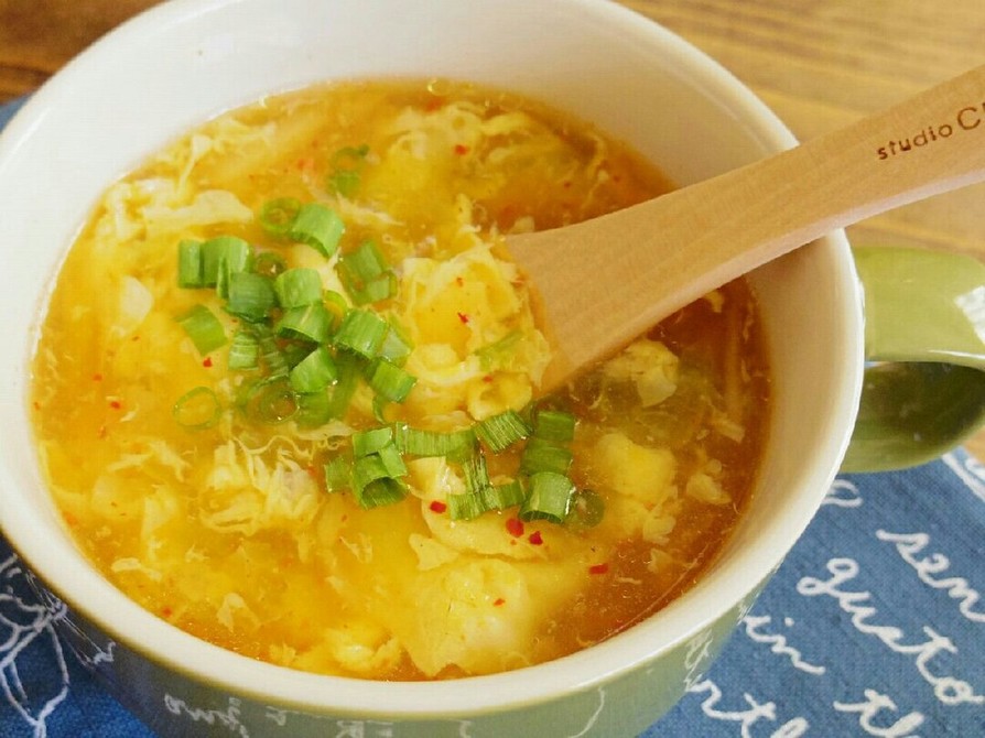 ☆簡単☆キムチとふわふわ卵のスープの画像