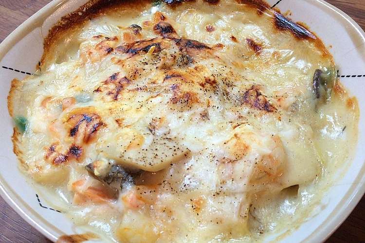 餃子の皮 鮭 エビの簡単グラタン レシピ 作り方 By Laugh0305 クックパッド 簡単おいしいみんなのレシピが360万品