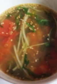 納豆、トマト、水菜の中華スープ