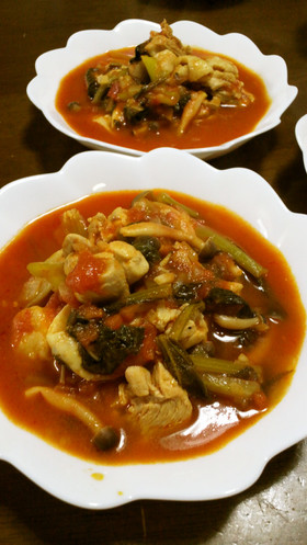 ちびっ子大好き!小松菜と鶏のトマト煮込み
