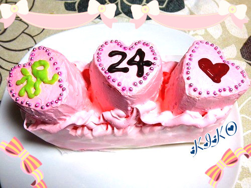 スイスロールdeピンクのハートケーキ♡の画像