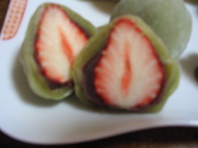 抹茶の苺大福☺☻