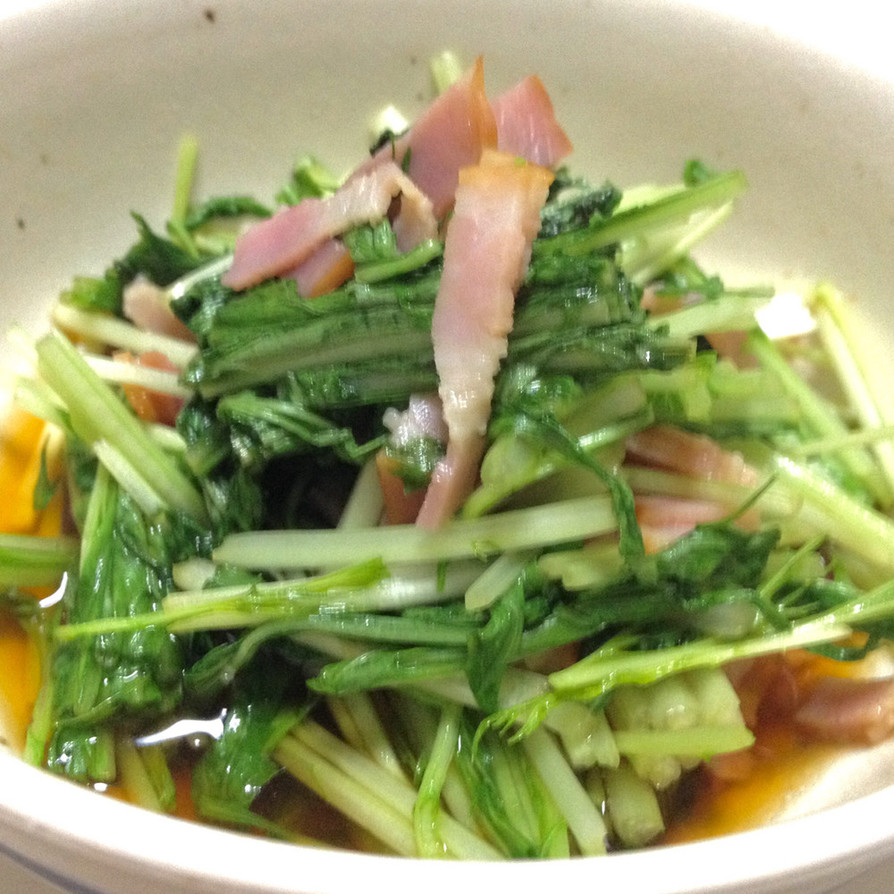 【レンジで簡単】水菜とベーコンのおひたしの画像