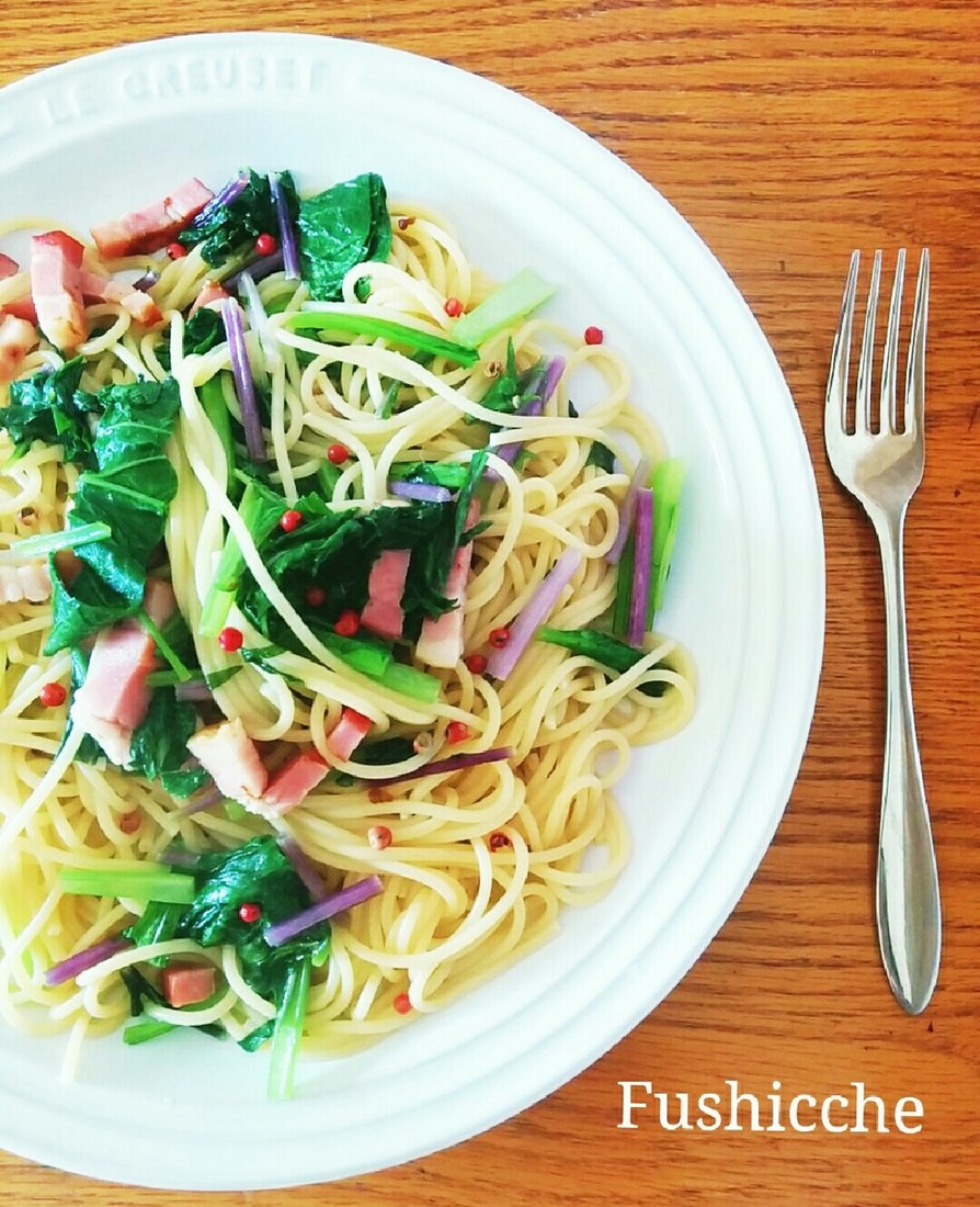 健康美人❤小松菜とベーコンのパスタの画像
