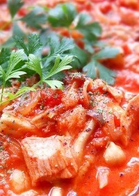 シーチキンときのこの食べるトマトスープ