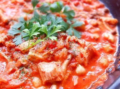 シーチキンときのこの食べるトマトスープの写真