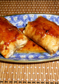 豆腐の肉巻きネギ生姜サンドぽん酢照り焼き
