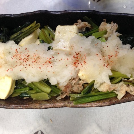 簡単❗️ 小松菜と豚肉と豆腐のポン酢がけ