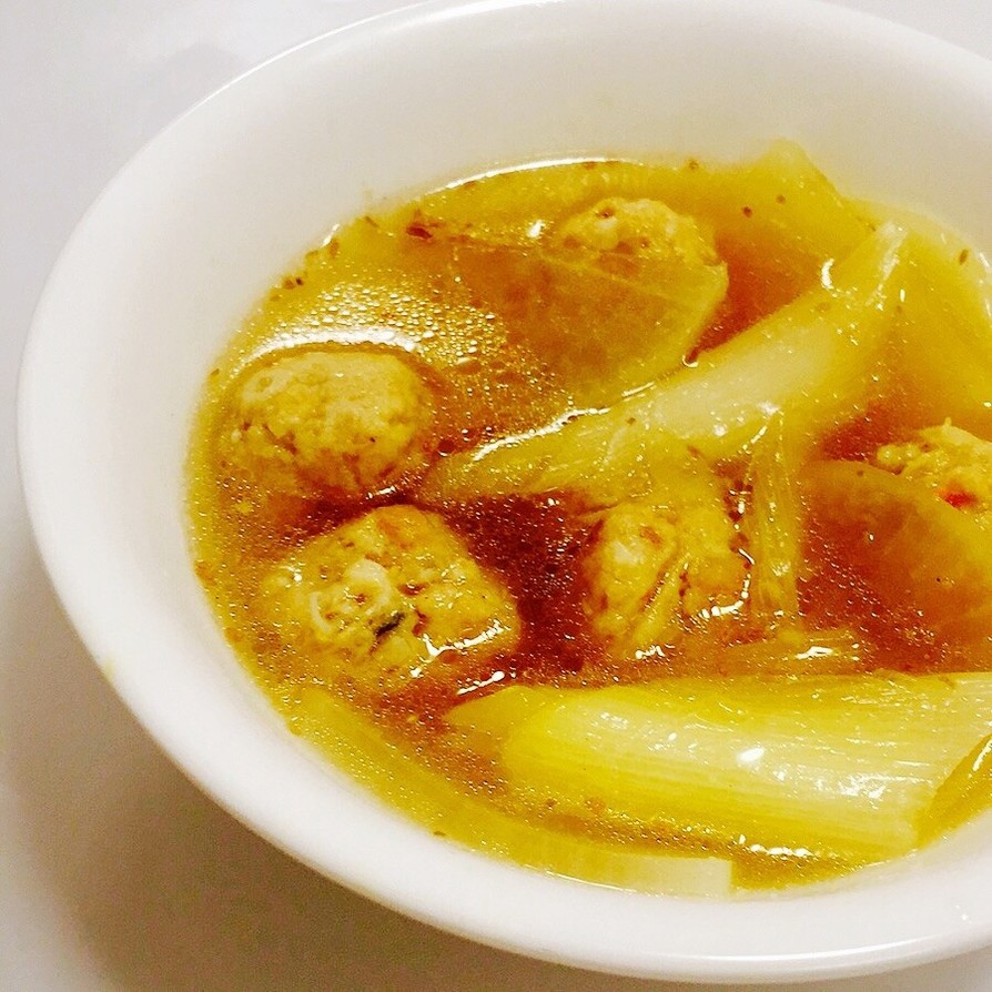 鍋の余り物で♬ぽかぽか鶏つくねスープ♡の画像