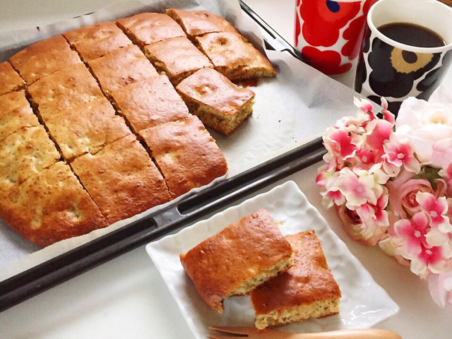型なし簡単 バナナと紅茶の天板ケーキ レシピ 作り方 By 桃 クックパッド