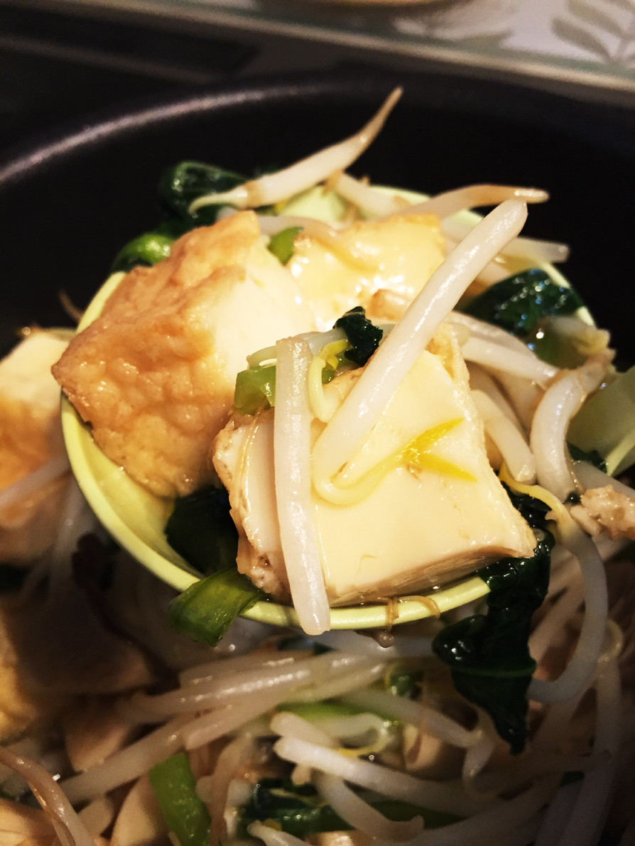 麺つゆオンリー！厚揚げと小松菜キノコ副菜の画像