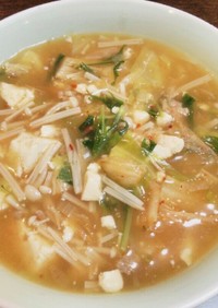 リメイク♪麻婆豆腐でキムチ野菜スープ