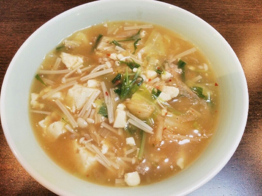 リメイク♪麻婆豆腐でキムチ野菜スープの画像