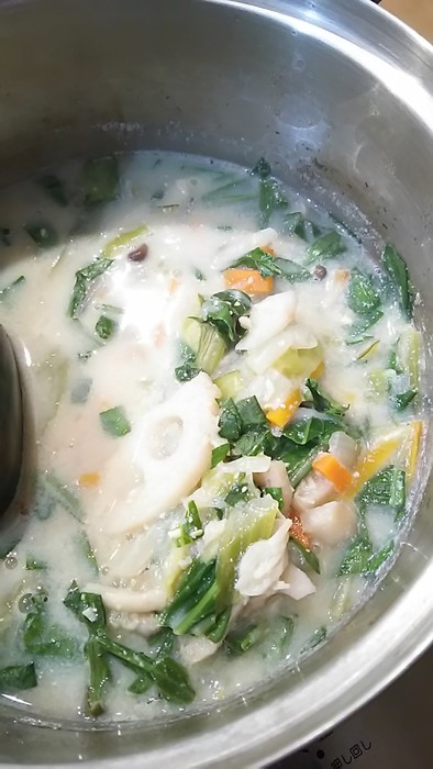 白身魚と根菜の豆乳シチューの写真