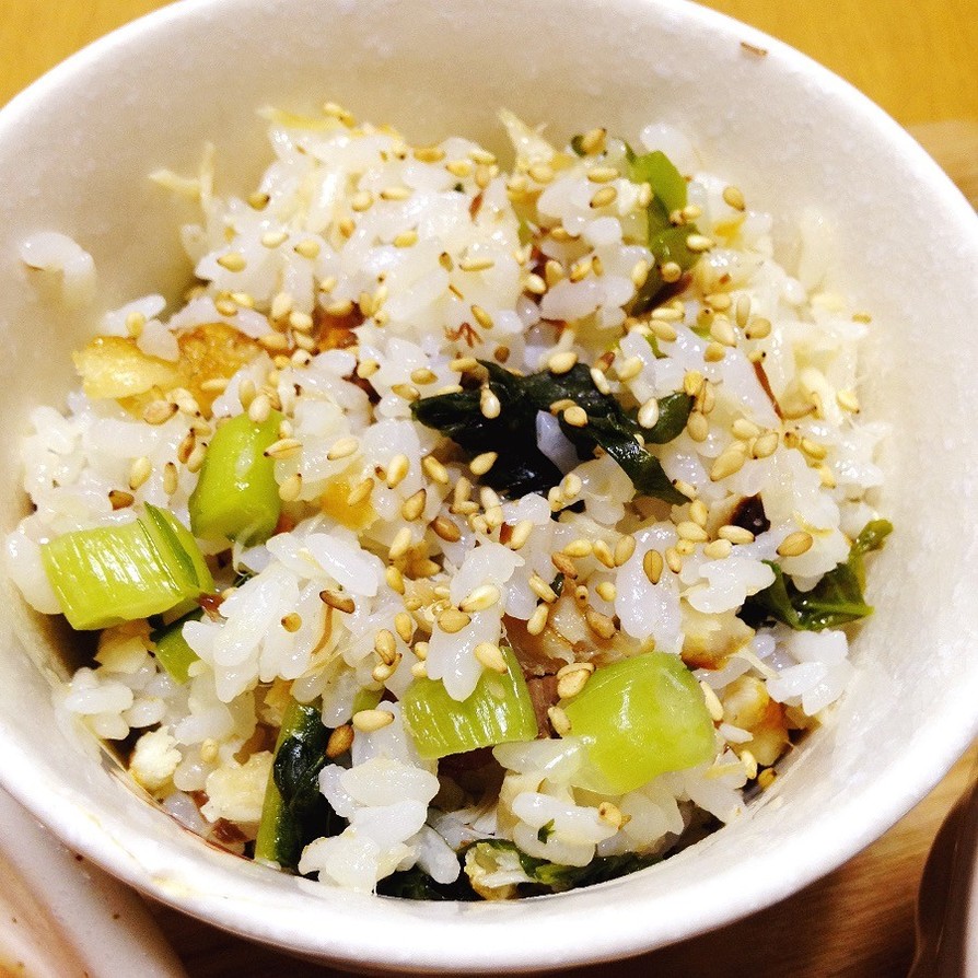 アジと野沢菜の混ぜご飯の画像