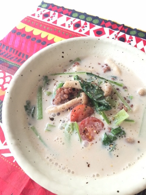 小松菜の玄米豆乳粥　の画像