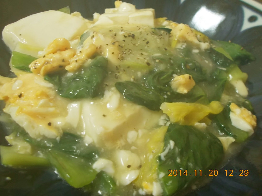 とろとろ熱々♡絹豆腐と卵と小松菜の餡かけの画像
