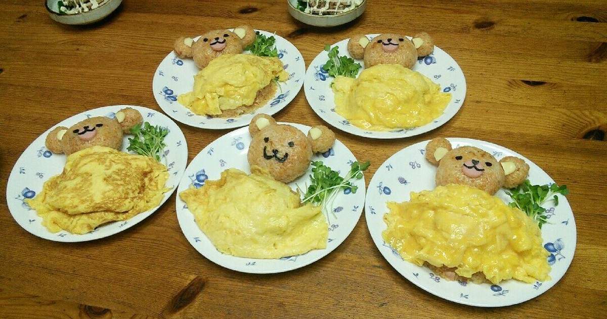 くまさんお布団トースト♪ くまさん布団のオムライス