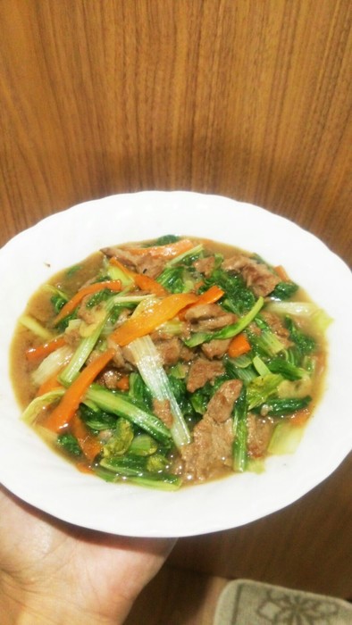 大豆のお肉と山東菜の中華風炒めの写真