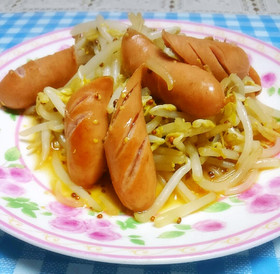 簡単~♪ウインナーともやしの粒マス炒め