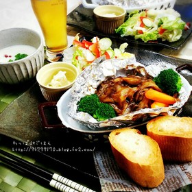 粗挽きハンバーグのホイル包焼き