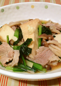 小松菜と厚揚げ、豚肉のサッパリ煮