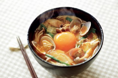 あさりのチゲスープ風温麺（うーめん）の写真