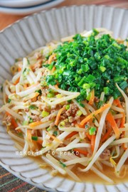 簡単*節約!山盛りネギのネギ味噌もやしの写真