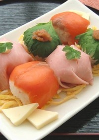 ひなまつりに！ロースハムの彩り手まり寿司