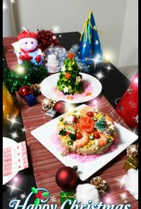 クリスマス☆ポテサラツリーとちらしケーキ