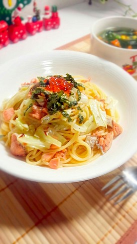 塩鮭とキャベツの和風パスタ