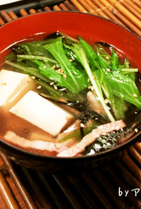 水菜とひじきとお豆腐の中華スープ♪