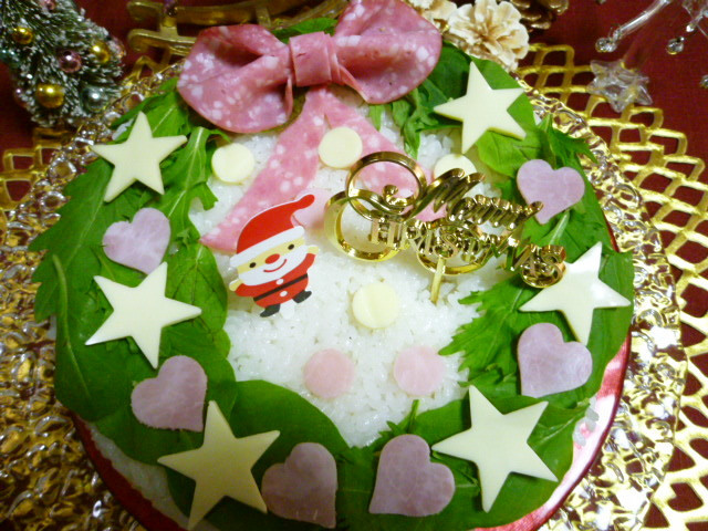 クリスマスリースのデコケーキ寿司♪の画像