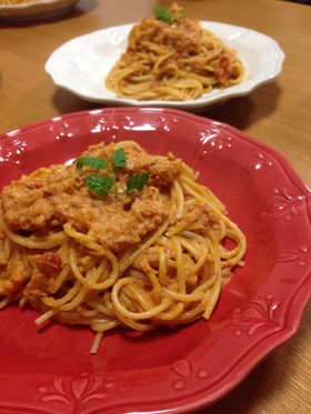 蟹トマトクリームパスタ