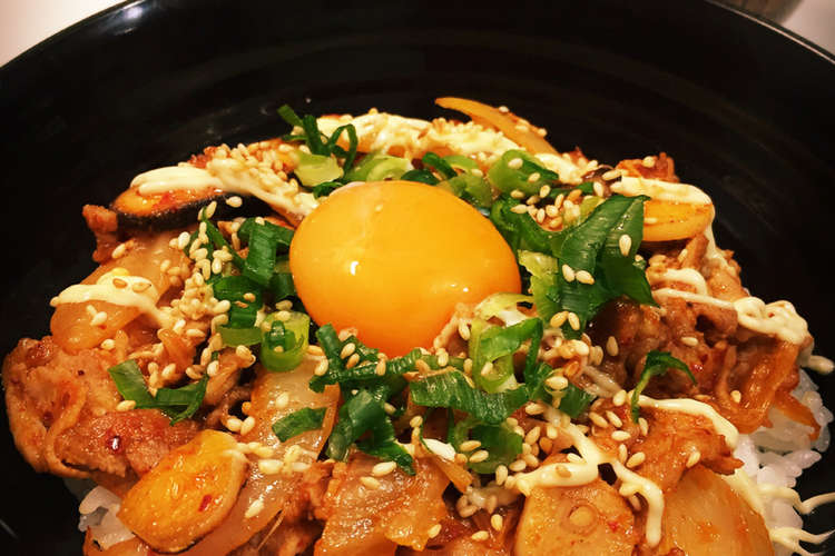 にんにく生姜ガッツリ スタミナ豚キムチ丼 レシピ 作り方 By Mew Mam クックパッド 簡単おいしいみんなのレシピが352万品