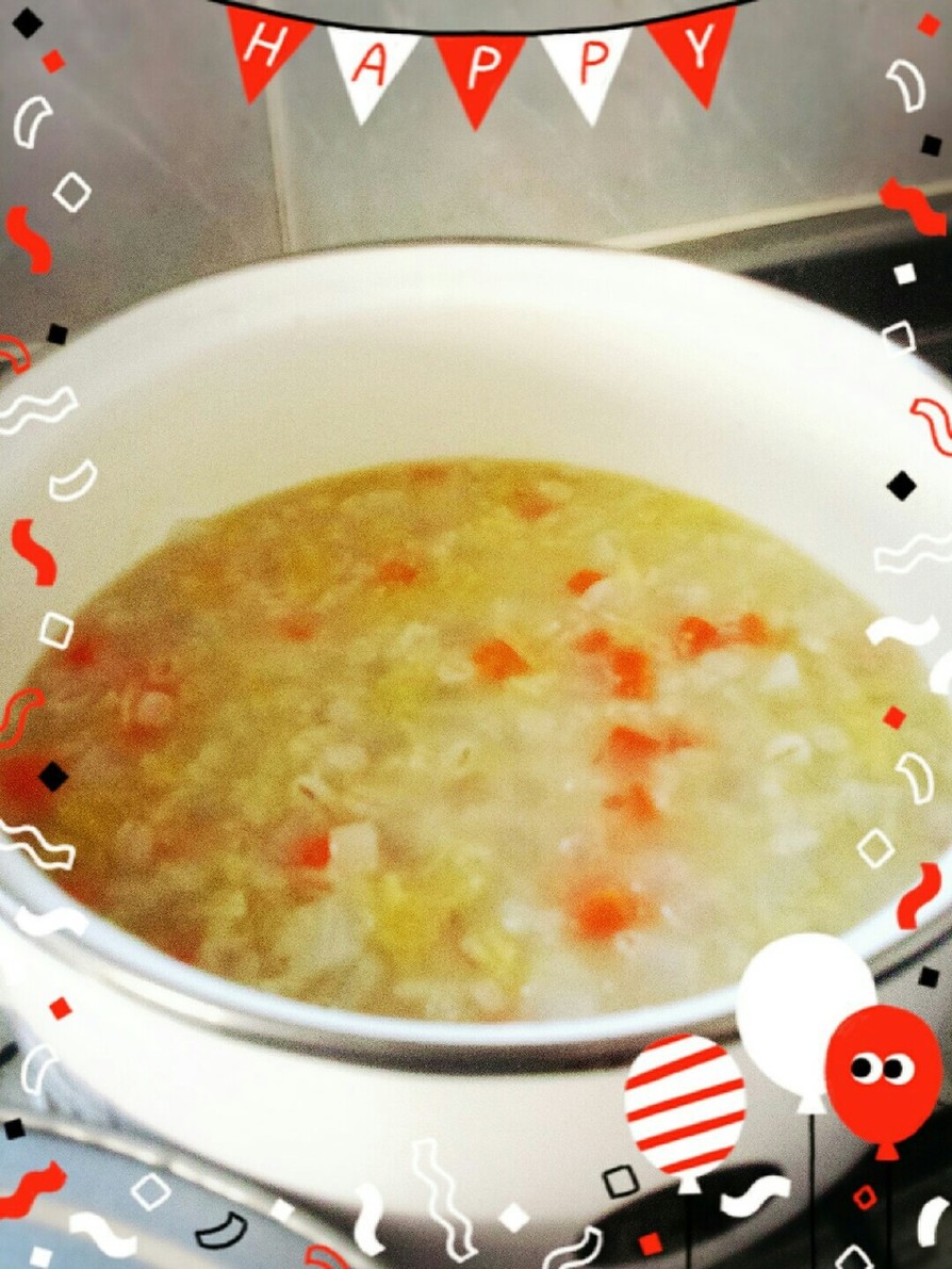 野菜と押し麦の食べるスープの画像