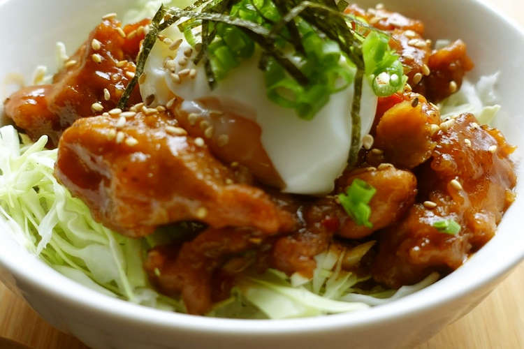 レンジで簡単 ピリ辛唐揚げ丼 レシピ 作り方 By さとこぱんたーに クックパッド
